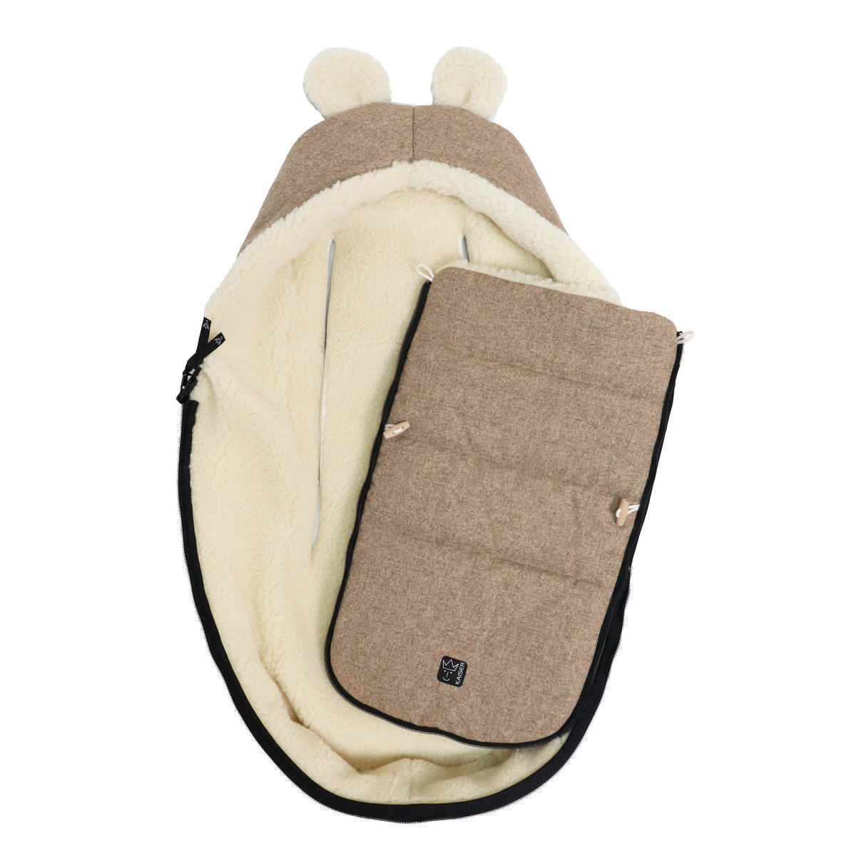 BABYSCHALENFUSSSACK Hoody Maus Wool, wheat - Hellbraun, Naturmaterialien (40/12/84cm) - Kaiserbaby
