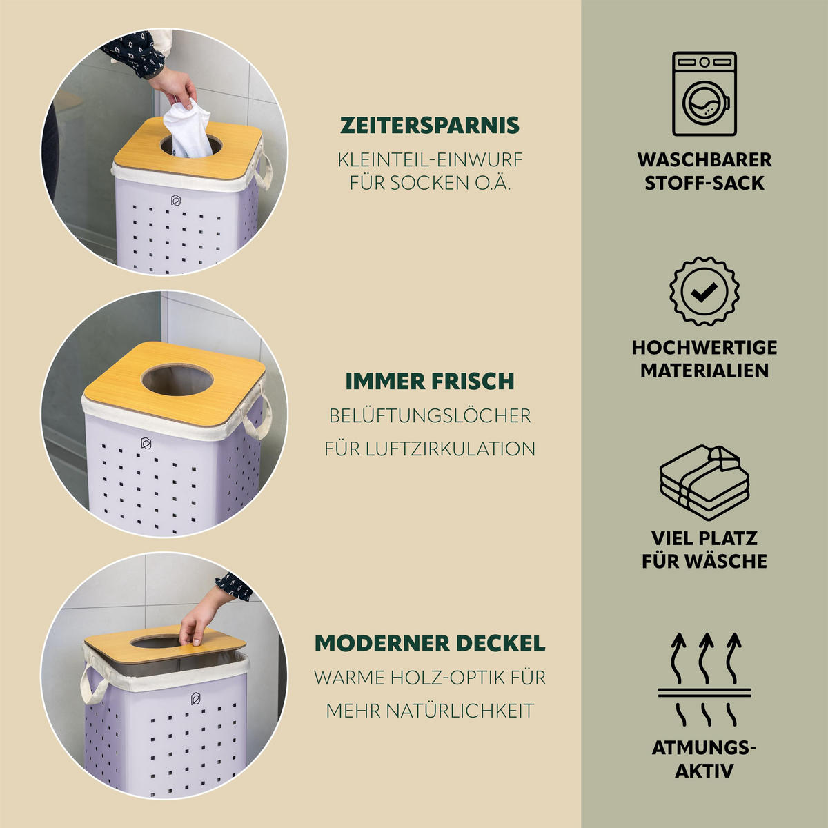 WÄSCHETONNE 50 Liter, lila - Lila, Metall (32/58/32cm) - eluno