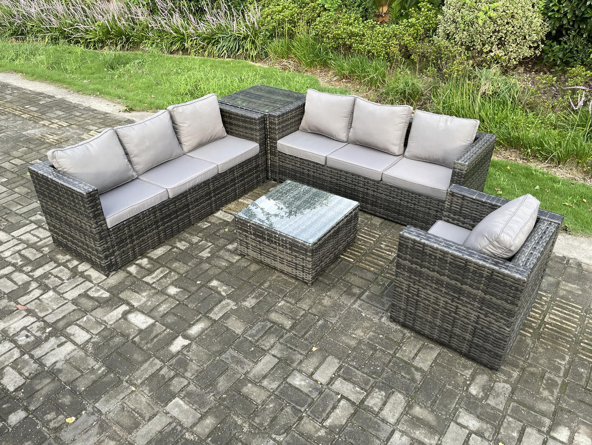 GARTENTISCHGRUPPE Polyrattan 7-Sitzer - Dunkelgrau, Metall - Fimous
