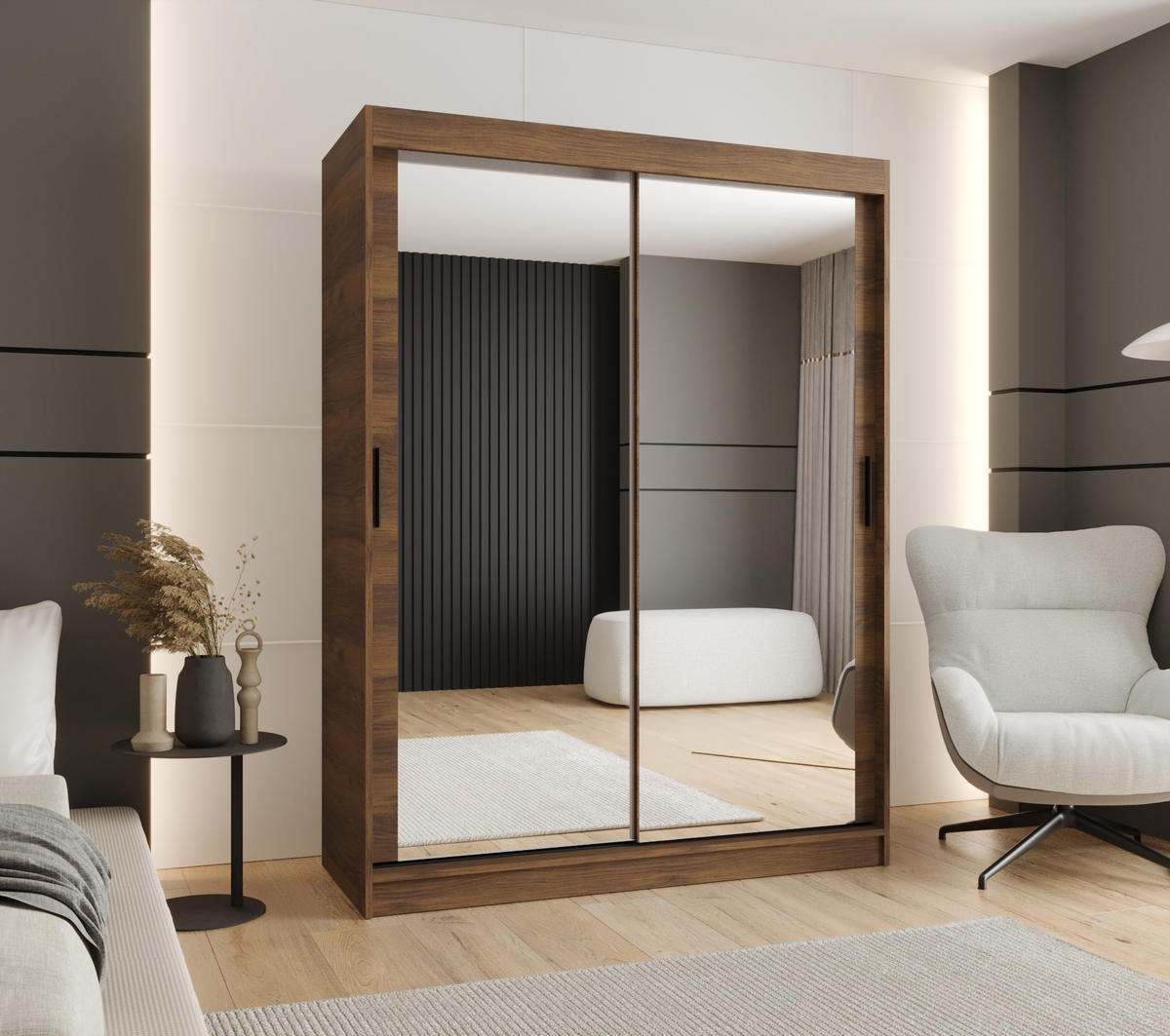 ŠATNÍ skříň s posuvnými dveřmi 200/150/62 2dveřová - černá/hnědá, dřevo/plast (150/200/62cm)