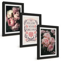 BILDER SET 3er Set - 20x30 cm Schwarzer Rahmen - Vintage-Rosenträume-Inschrift - Schwarz, Kunststoff (20/30cm) - TULUP