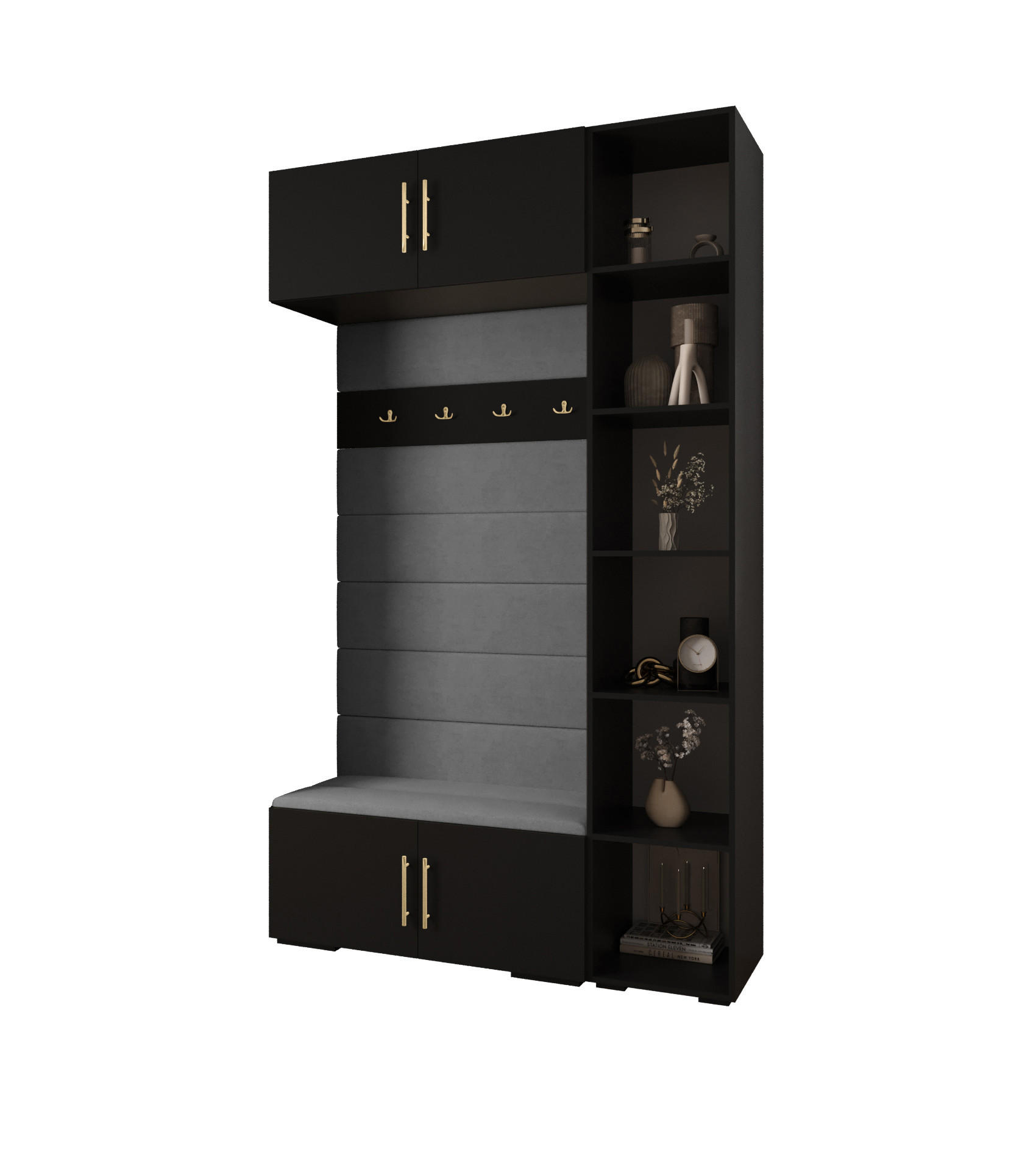 Abiks Möbel Garderoben-Set Schwarz, Grau, Gold 140x236.7x47 cm