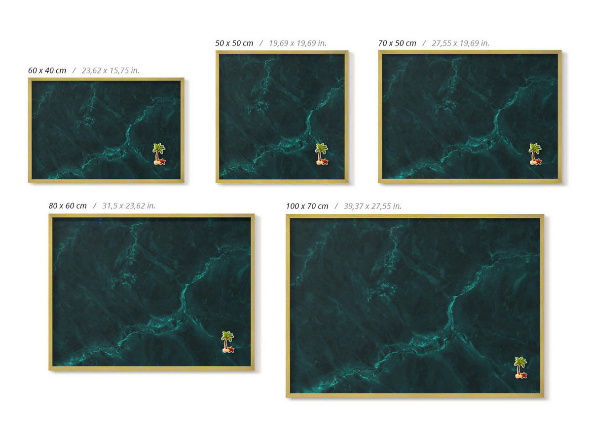 MAGNETTAFEL 70x50 cm Goldener Rahmen Flaschengrüner Marmor - Salbeigrün, Metall (70/50/0.4cm) - TULUP