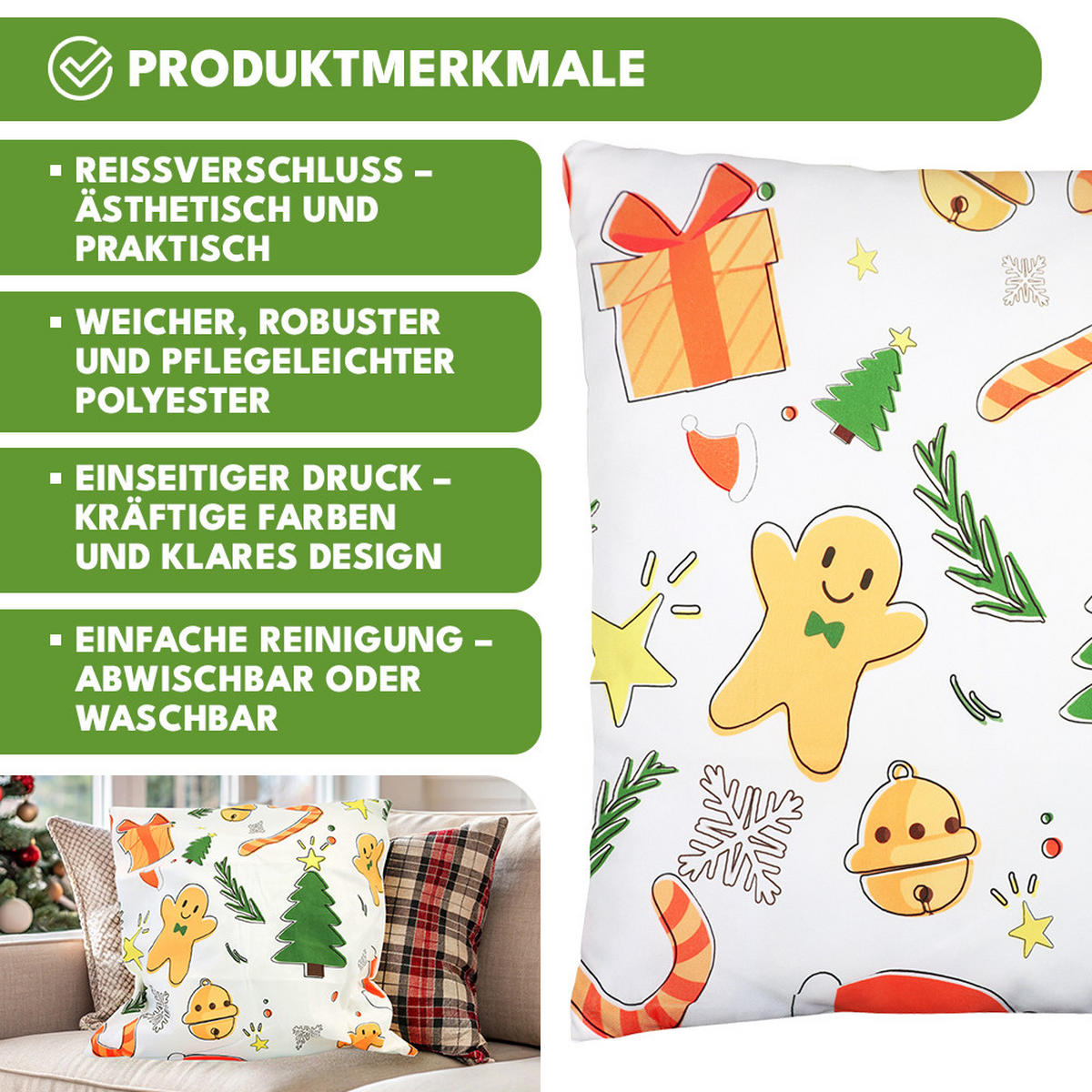 KISSENBEZUG Weihnachts Dekokissenbezug 44x44cm - Weiß, Textil (45/45cm) - KRUMAD