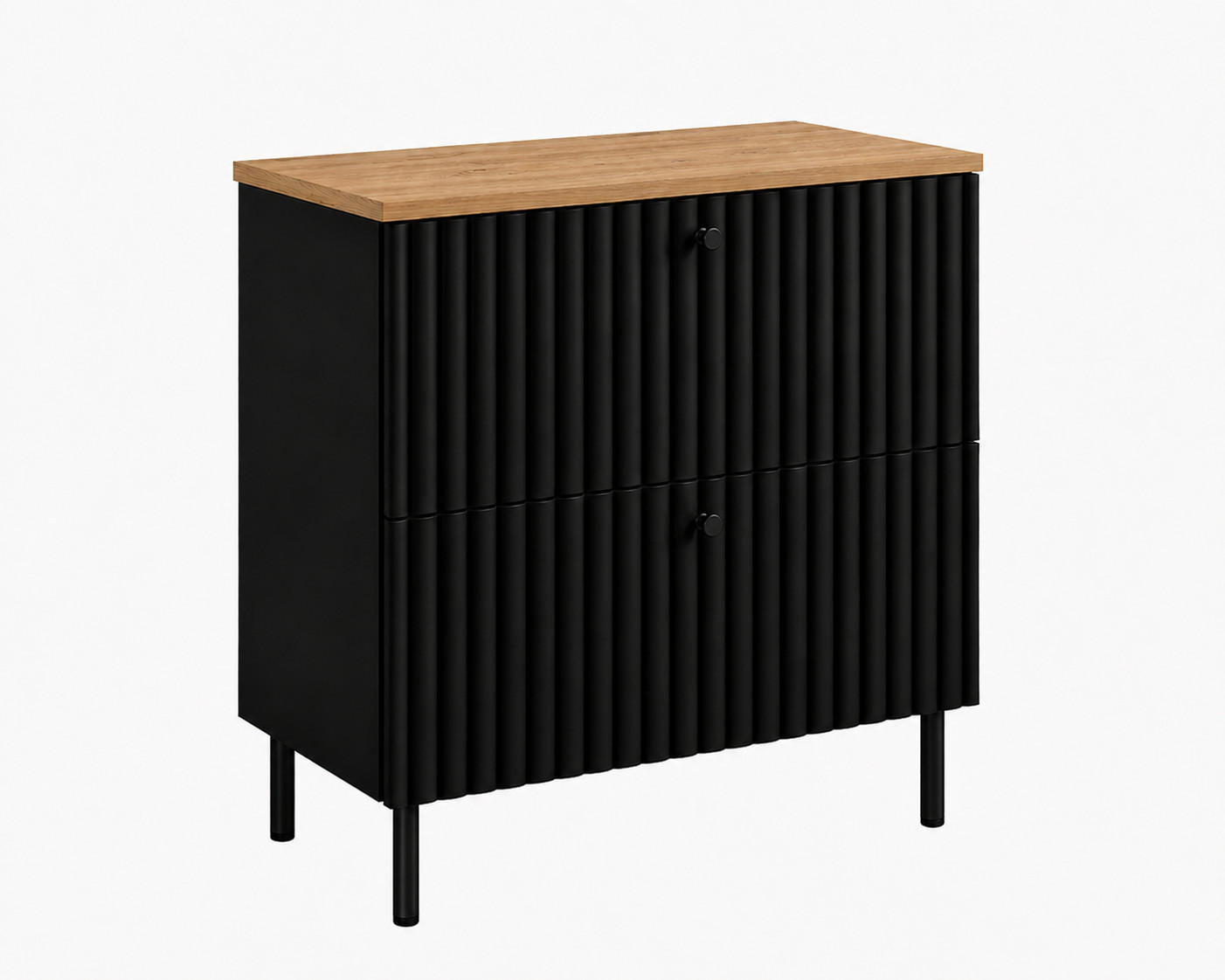 BADEZIMMERSCHRANK: Schwarz / Platte Craft-Eiche / Griffe Schwarz / Beine Schwarz, 60 x 44,4 x 73,6 cm - Schwarz, Holzwerkstoff (60/73.6/44.4cm) - 3XE LIVING