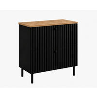BADEZIMMERSCHRANK: Schwarz / Platte Craft-Eiche / Griffe Schwarz / Beine Schwarz, 60 x 44,4 x 73,6 cm - Schwarz, Holzwerkstoff (60/73.6/44.4cm) - 3XE LIVING
