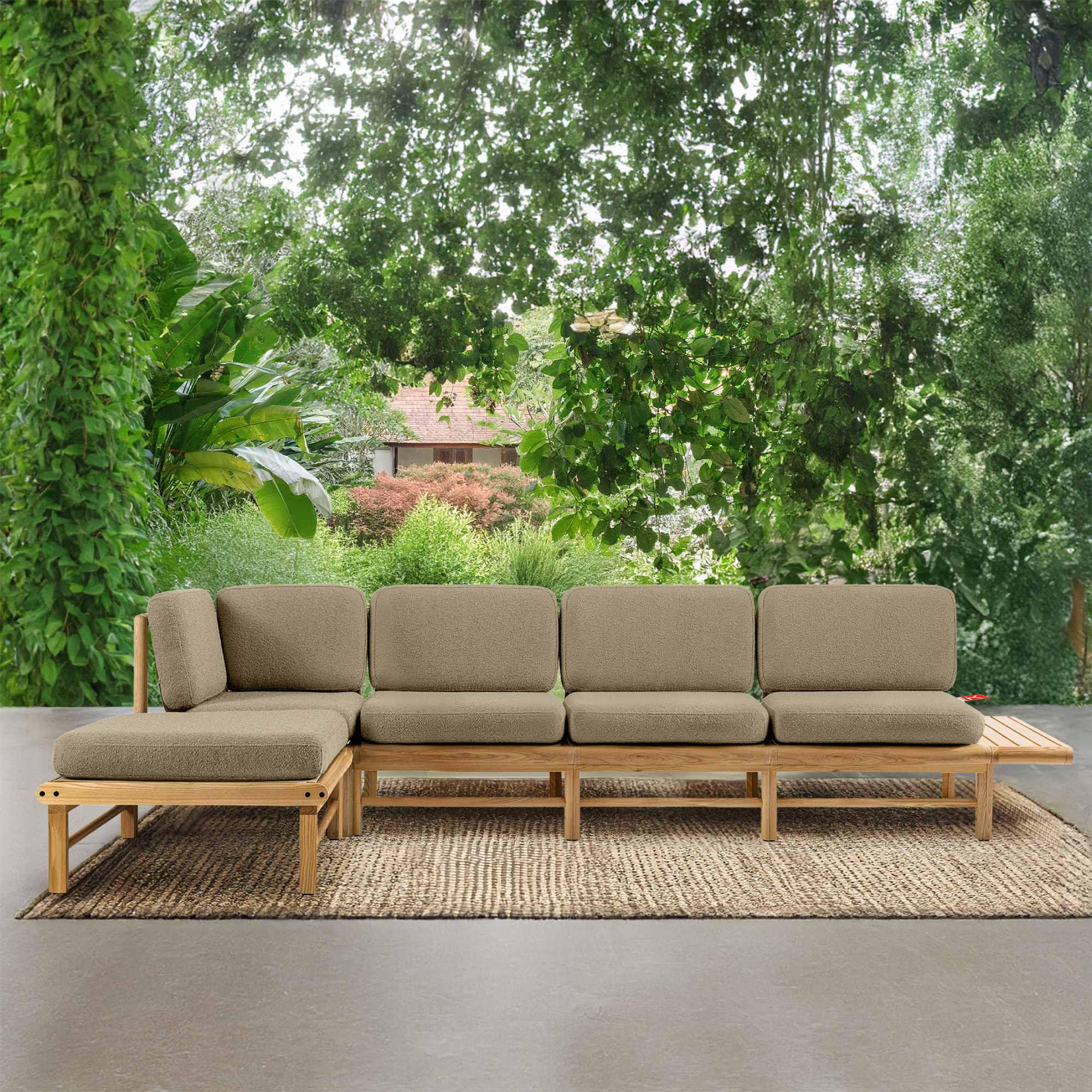 LOUNGESOFA ATREDA links - Beige, Holz/Textil (315/80/150cm) - KONSIMO®