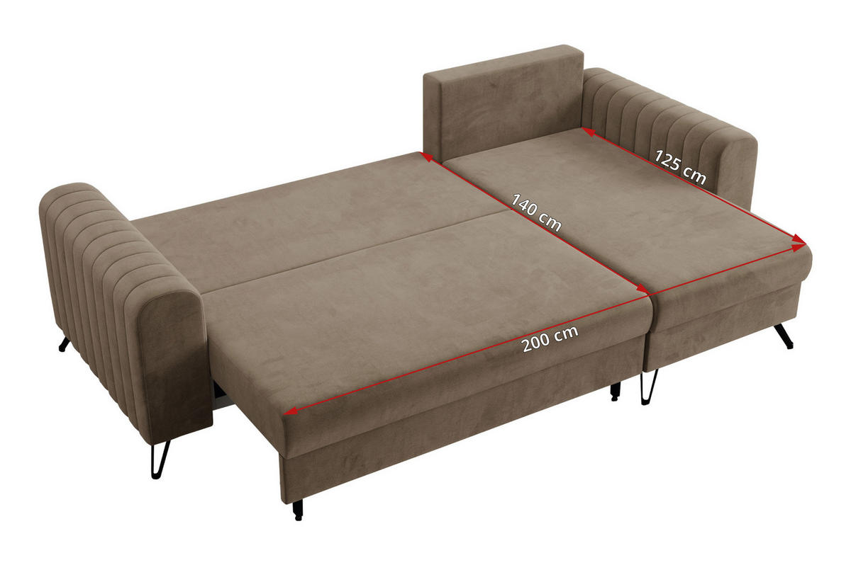 ECKSOFA Axel Velvet Braun - Schwarz/Braun, Textil/Metall (242/140cm) - MKS