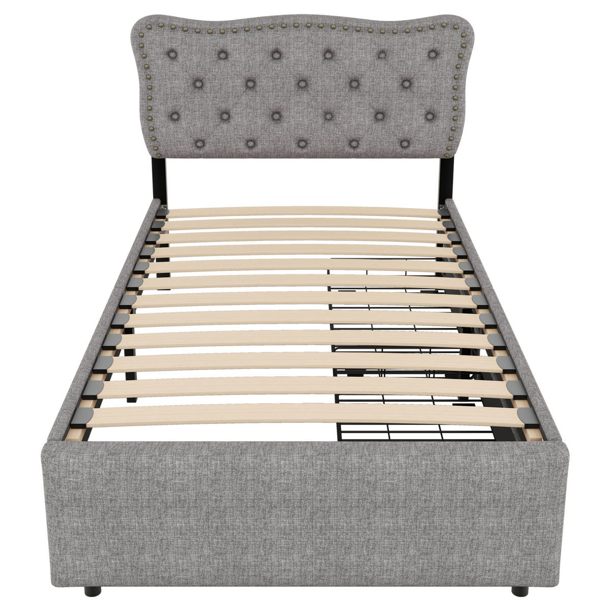 POLSTERBETT 90/200 cm Grau mit 2 Schubladen und gepolstertem Kopfteil - Grau, Textil (90/200cm) - BEAOK