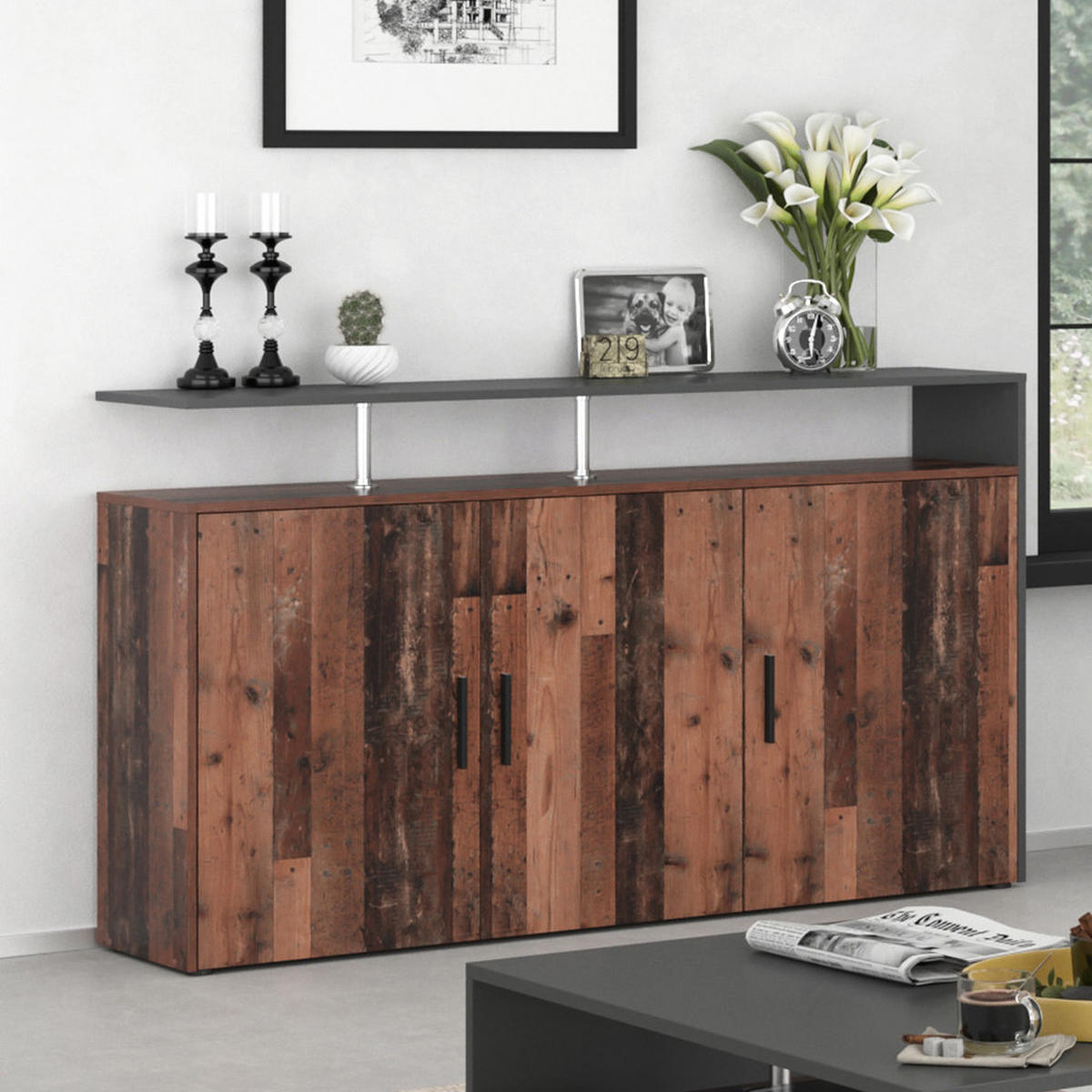 KOMMODE Amato Antikholz 160 x 91.6 cm - Alteiche, Holzwerkstoff (35/91.6/160cm) - Vicco