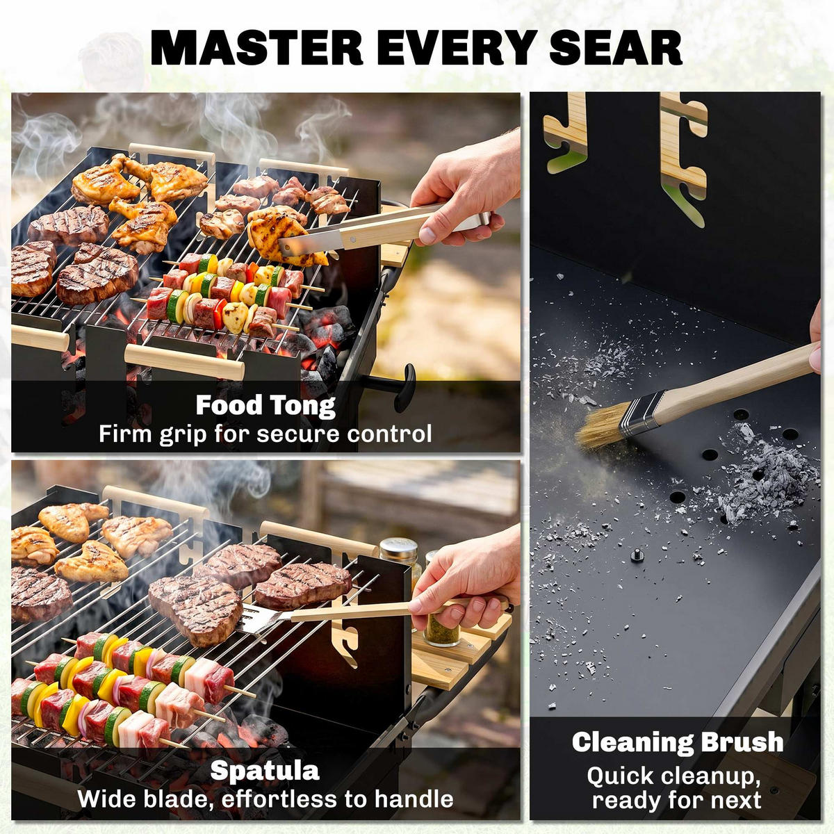 HOLZKOHLEGRILL DE-10306 mit 2 Holzablagen - Schwarz, Metall (58/82/99.5cm) - ComfortXL