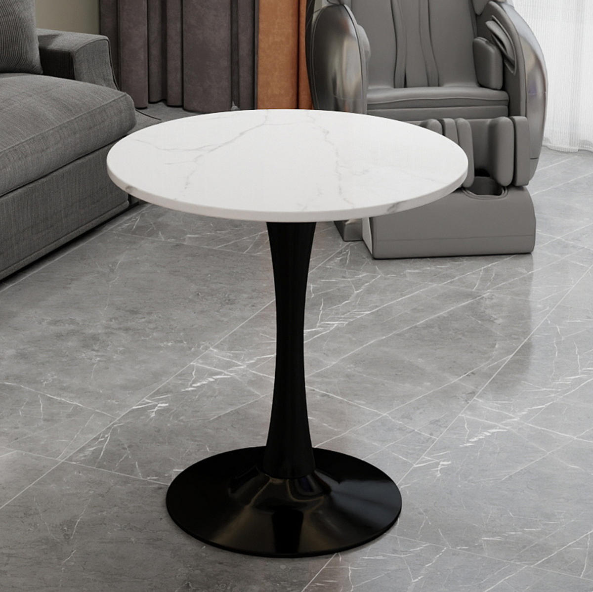 KONFERENČNÍ stolek z umělého mramoru, průměr 70 cm, černo-bílý - bílá, kámen (70/70/72cm) - BEAOK