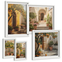 BILDER SET 5er Set - 50x50 cm & 20x30 cm & 40x60 cm Weißer Rahmen - Sommerlandschaften Flusswiese - Weiß, Kunststoff (40/60cm) - TULUP