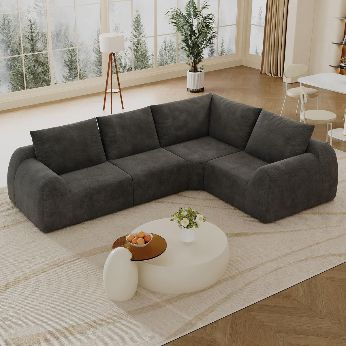 ECKSOFA 367/200/85 cm Dunkelgrau Chenille - Dunkelgrau, Textil (367/200cm) - Oxeza