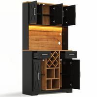 KÜCHENSCHRANK mit LED-Beleuchtung, Weinregal und Steckdose, MDF Holzoptik, Esszimmer Vitrinenschrank, 105/180/40 cm - Naturfarben, Kunststoff (40/180/105cm) - Rolipo