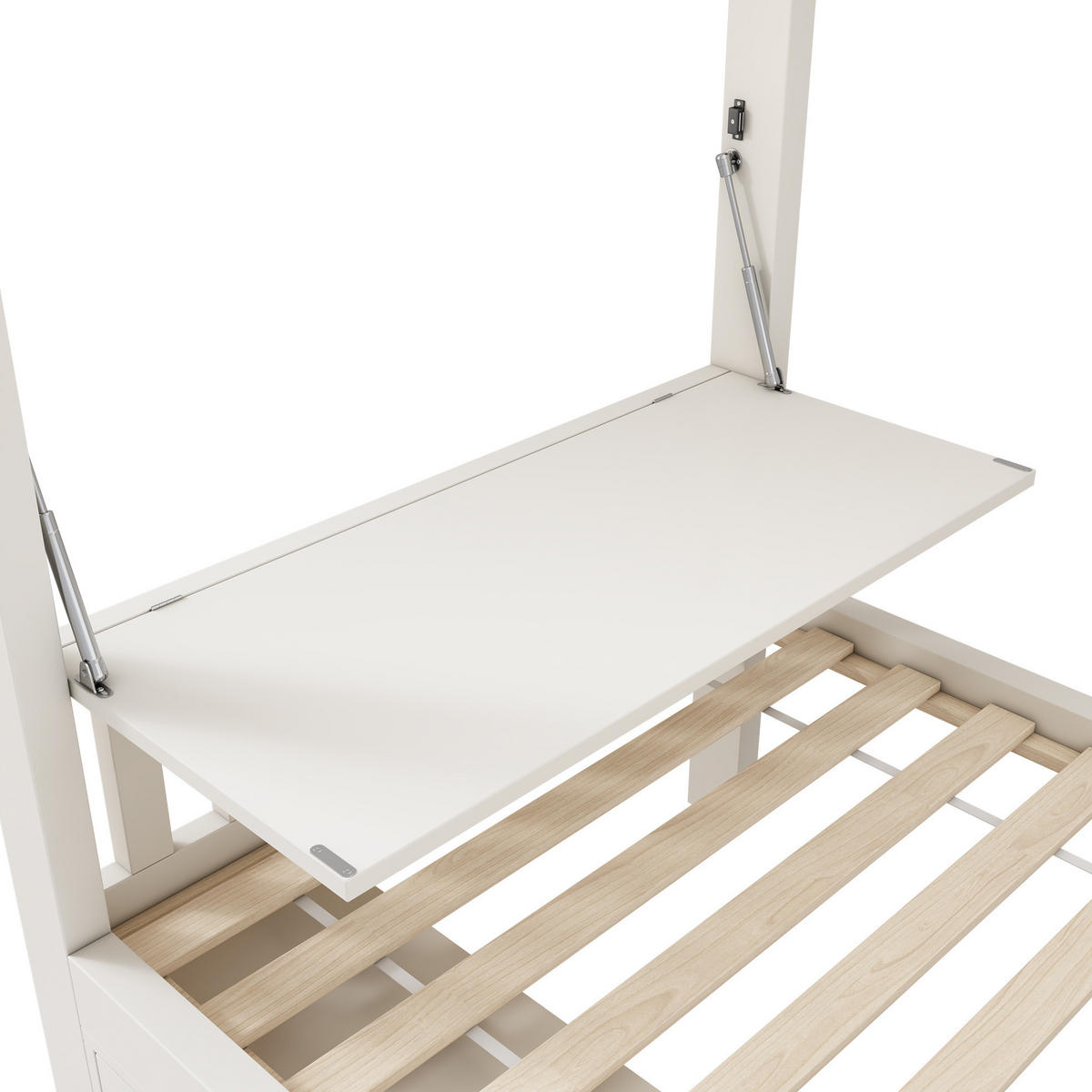 KINDERBETT 90/200 cm weiß aus Holz mit Tisch und Schuhregal - Weiß, Holzwerkstoff (90/200cm) - OKWISH