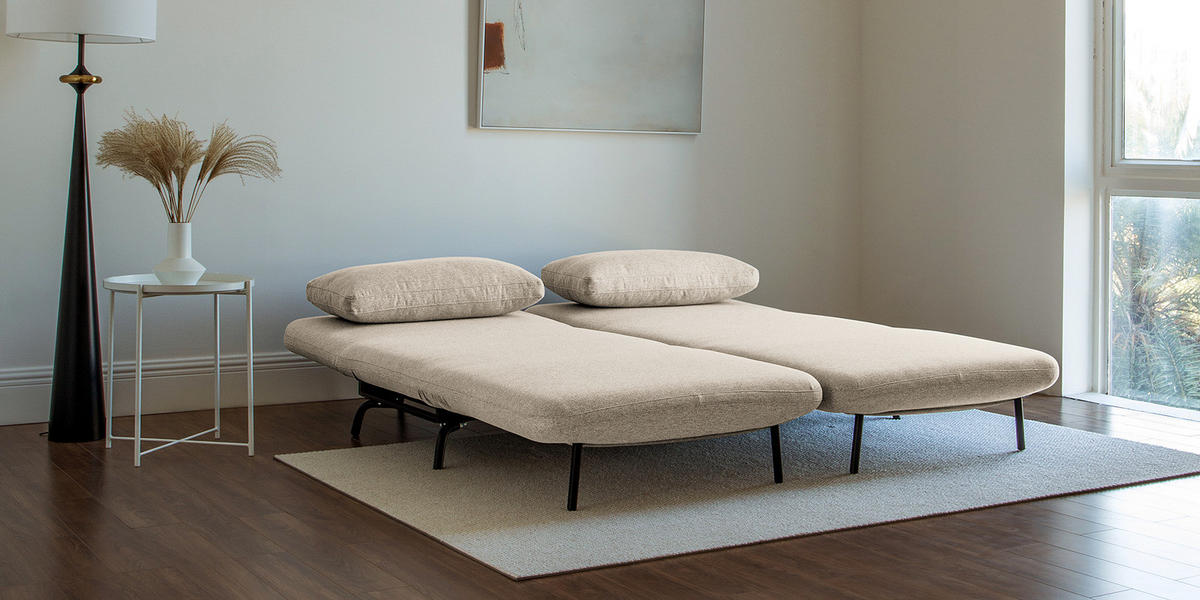 SCHLAFSOFA mit Relaxfunktion - Webstoff - Beige/Schwarz, Textil/Metall (184/78/85cm) - home24