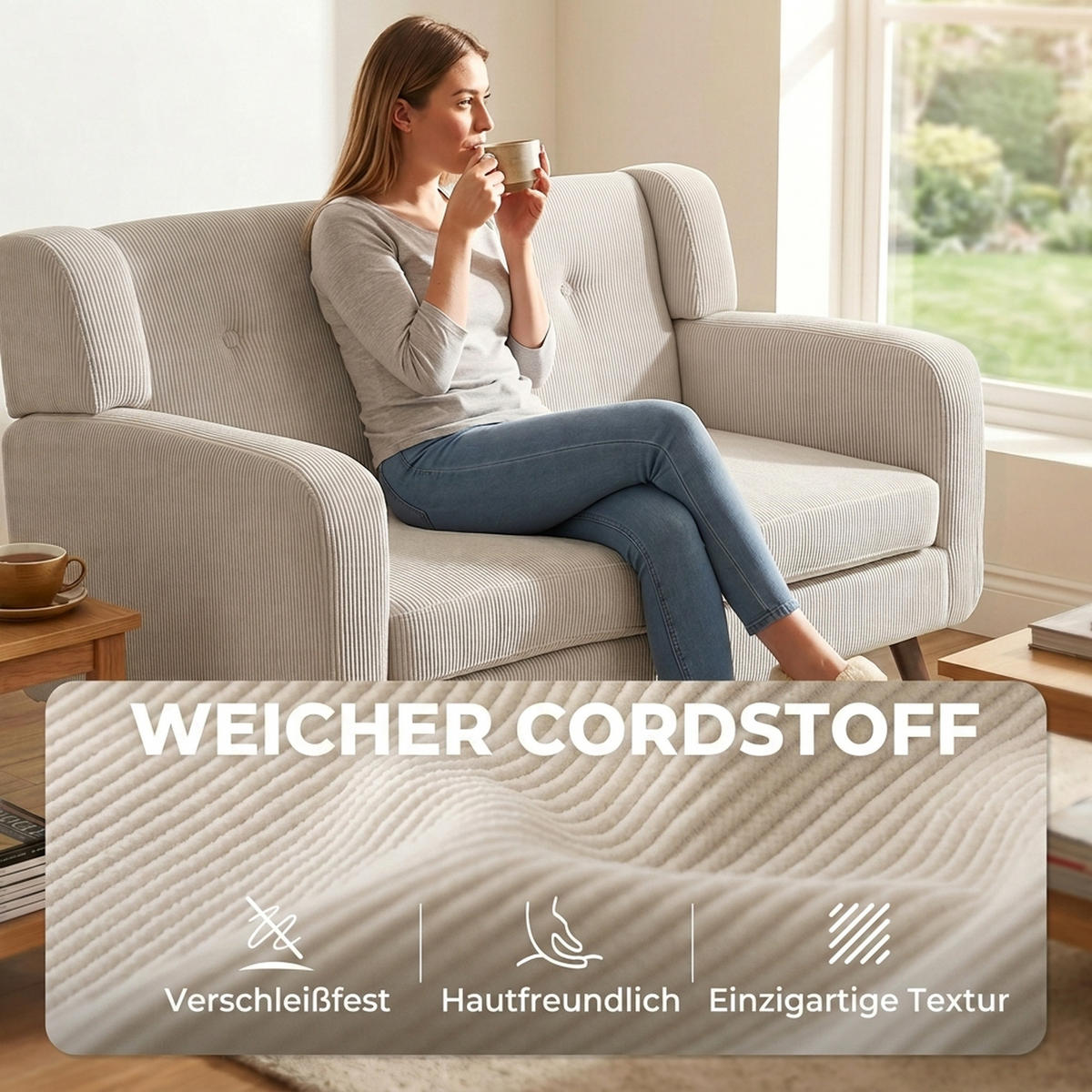 2-SITZER-SOFA Polyester Beige - Beige/Walnussfarben, Holz/Holzwerkstoff (72/80/118cm) - HOMCOM