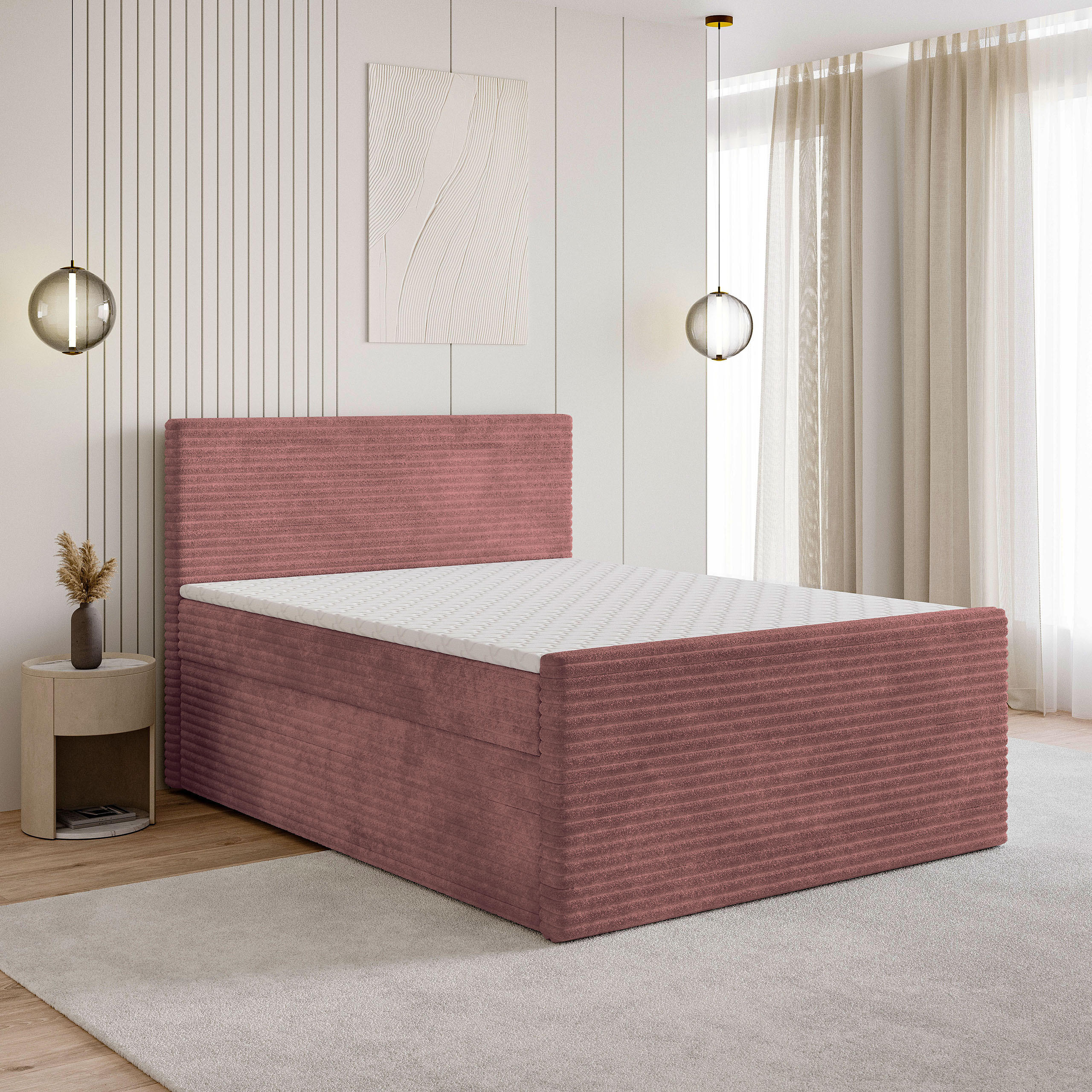 BOXBETT NOLEN 180x200 cm mit Matratze und Topper - Rosa - Rosa, Holz (180/200cm) - MASSENO