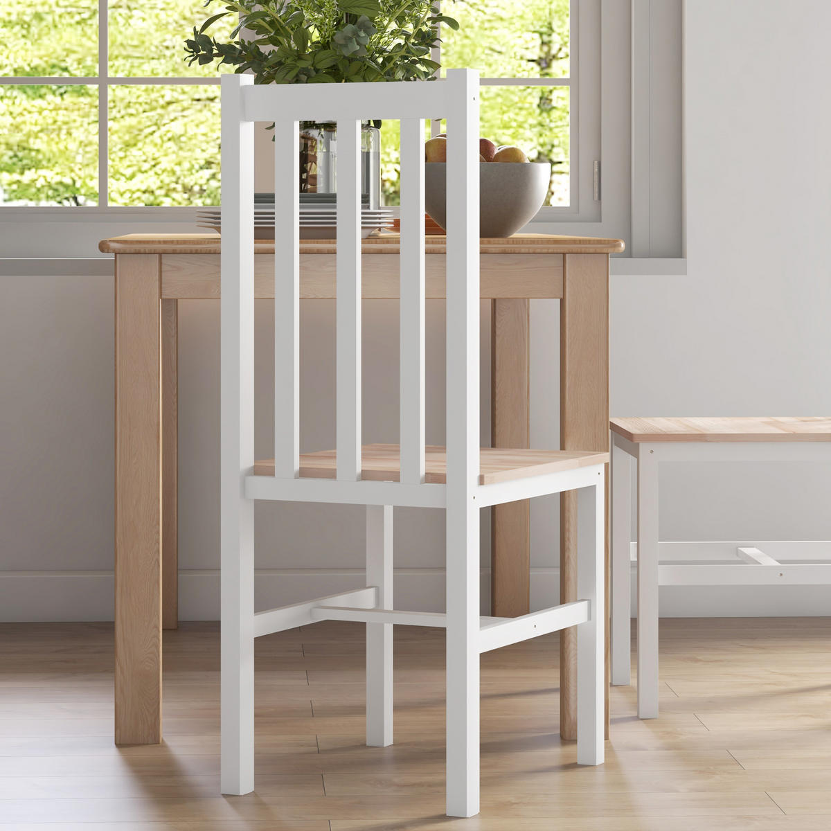 ESSZIMMERSTÜHLE 4er Set Kiefernholz Naturholz - Naturfarben/Weiß, Holz (38.5/99/47.5cm) - HOMCOM