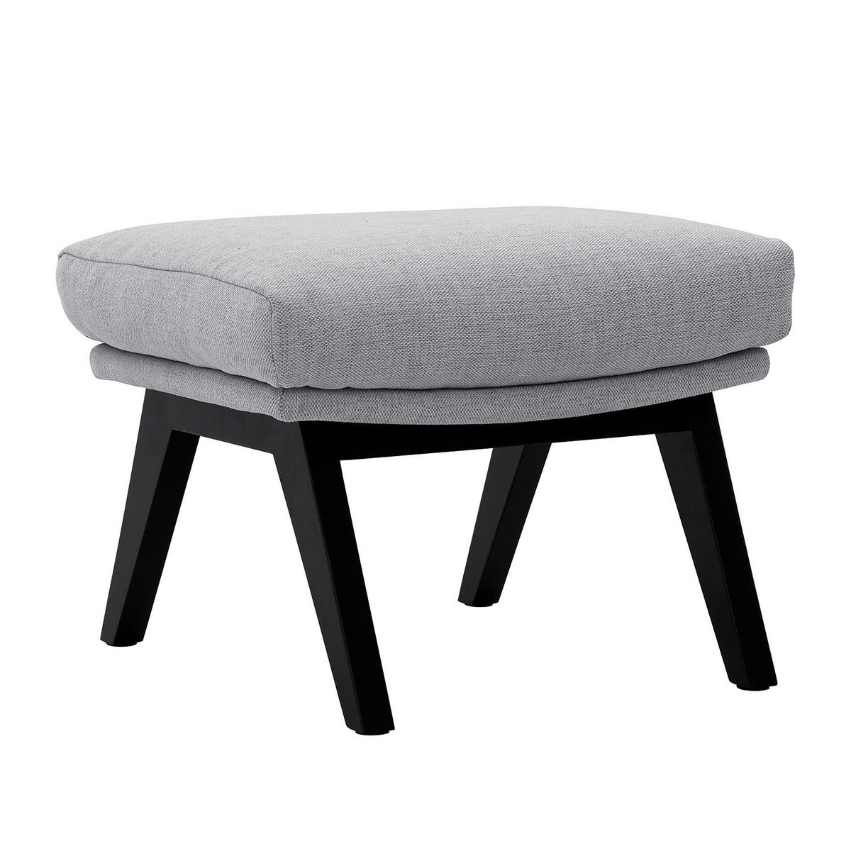 POLSTERHOCKER mit Holzfüßen - Hellgrau/Schwarz, Eichenholz/Textil (51/37/41cm) - home24