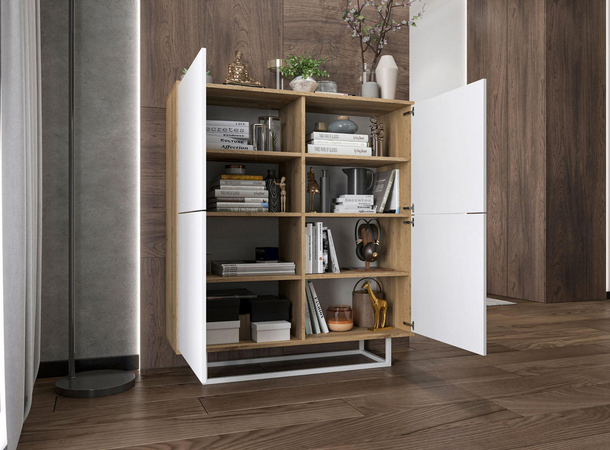 KOMMODE Apollo 4D Eiche wotan Weiß Matt 113 cm - Weiß, Holzwerkstoff/Metall (113/127/35cm) - Meble Lindner