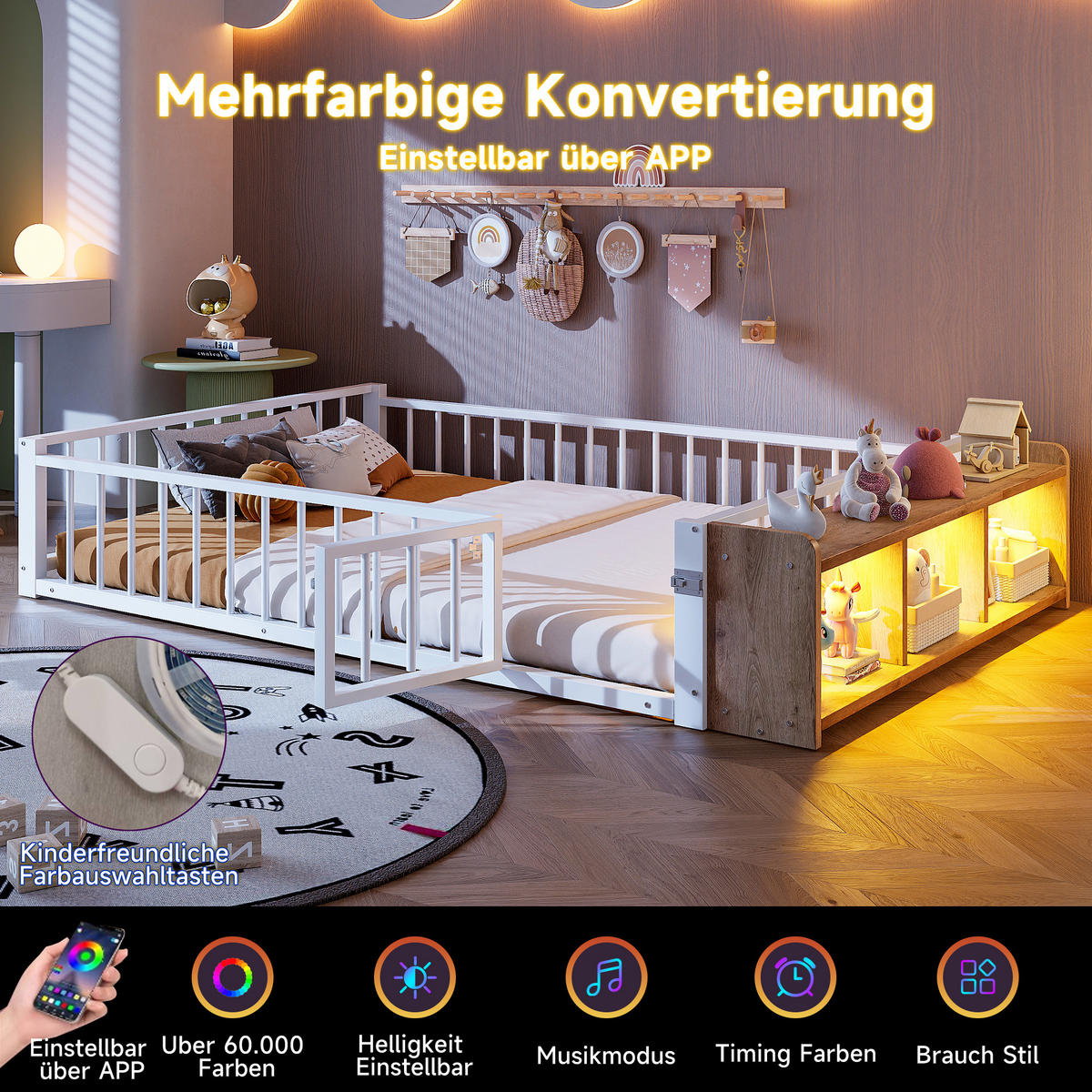 METALLBETT 140x200 cm LED weiß - Weiß, Holzwerkstoff (140/200cm) - LEBENLANG
