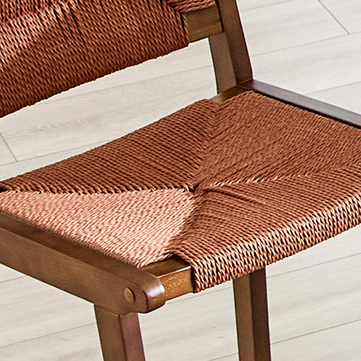 BARHOCKER Walnuss 2er-Set aus Massivholz mit Rückenlehne und Seilgeflecht - Walnussfarben, Holz (44/89/42cm) - PANGIVO