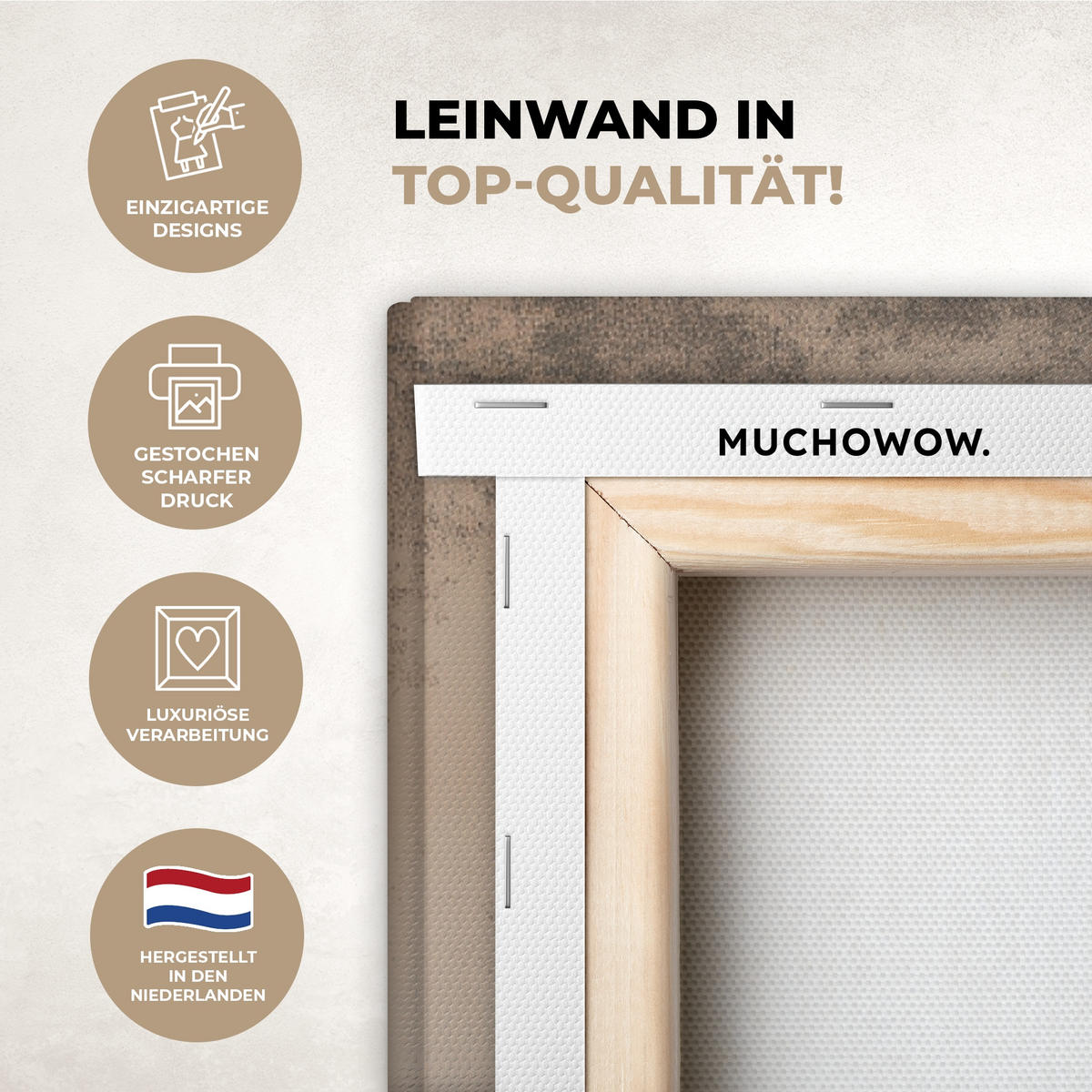 LEINWANDBILD Vogel - Beige - Japanisch Deko Groß 90x140 cm - Taupe, Textil (90/140cm) - MuchoWow