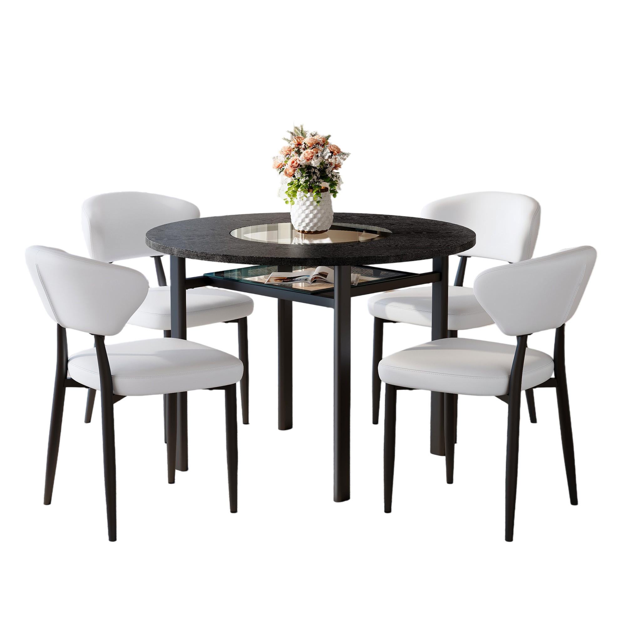 ESSGRUPPE DE-39376 5-teilig, mit 4 PU-Sesseln und Glasplatte Weiß - Weiß, Holzwerkstoff (100/76/100cm) - ComfortXL