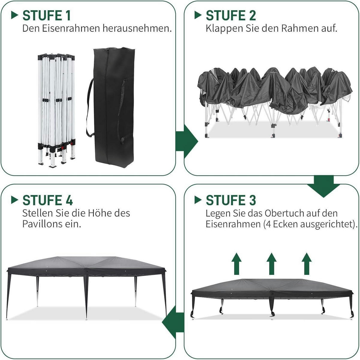 FALTPAVILLON 3x6 m Anthrazit mit 6 Seitenteilen - Anthrazit, Metall (300/265/600cm)