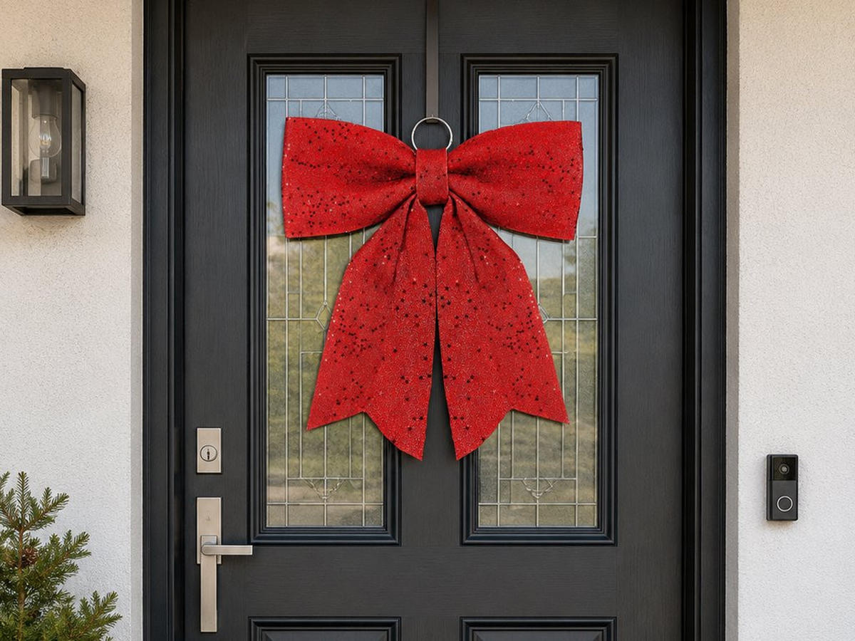 WEIHNACHTSSCHLEIFE rot mit Glitzer, 40 × 52 cm - Rot, Kunststoff (52cm) - LAALU
