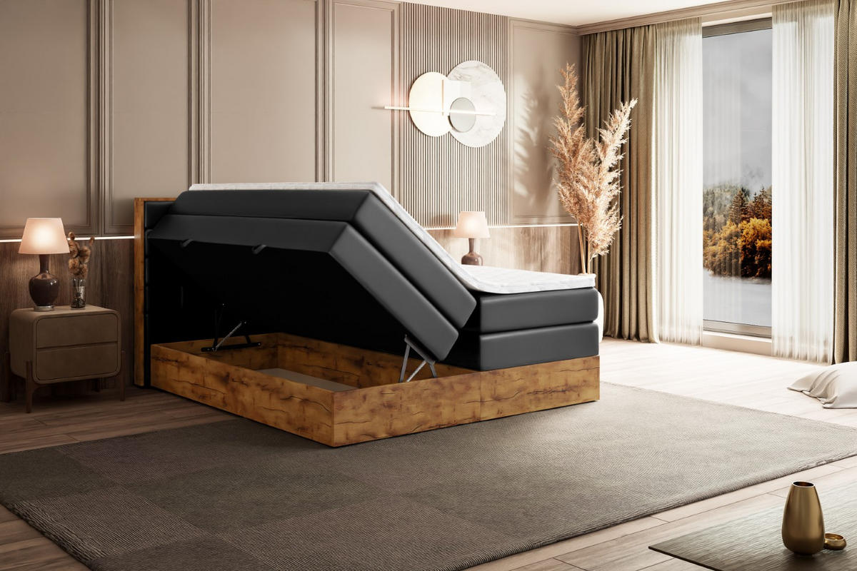 BOXSPRINGBETT mit Matratze H3|H4 und Lattenrost - LOLLI8 KING-120x200 - Schwarz - Schwarz, Holzwerkstoff (120/200cm) - ALTDECOR