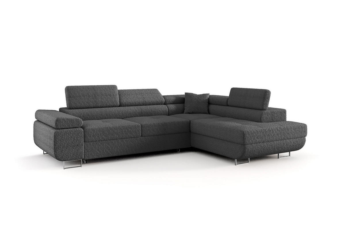 ECKSOFA EMILY mit Schlaffunktion Quelle 92 Rechts - Dunkelgrau, Textil (275/200cm) - Bedante