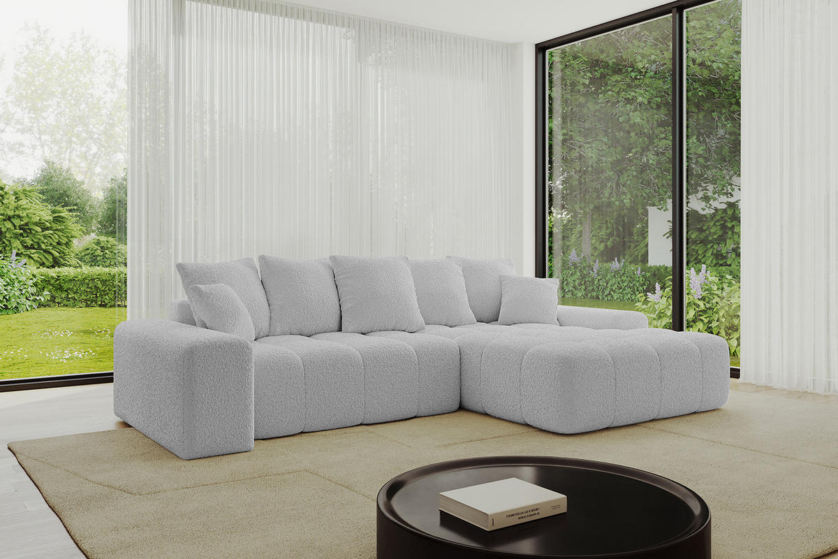 ECKSOFA Ottomane Rechts ENSI-L - 267x164x88 cm Hellgrau - Hellgrau, Holzwerkstoff/Kunststoff (164/267cm) - ALTDECOR