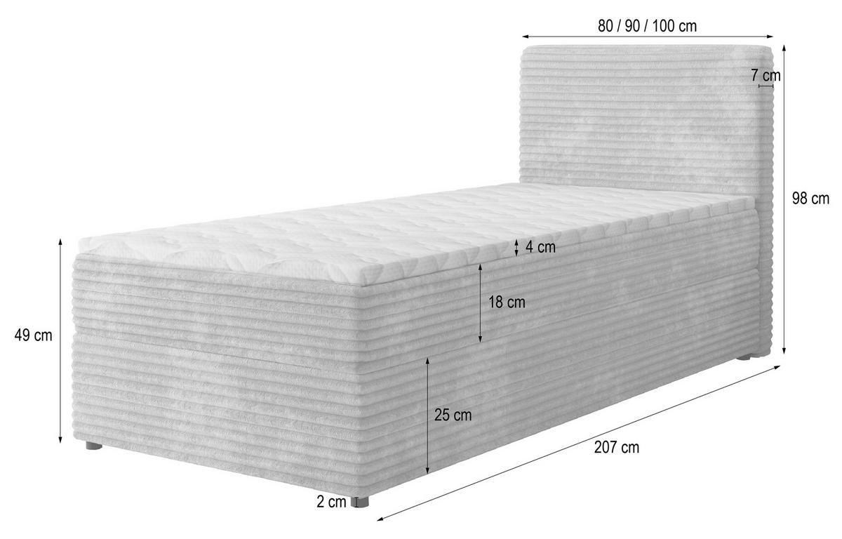 BOXBETT PISA 100 100x200 cm mit Matratze und Topper, H2+H3 - Graphitfarben - Graphitfarben, Holz (100/200cm) - MASSENO