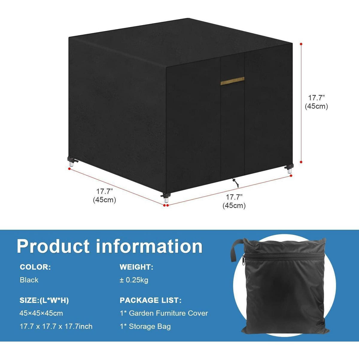 ABDECKPLANE Couchtisch 45 x 45 x 45 cm Oxford Polyester Wasserdicht - Schwarz, Kunststoff (1/1/1cm)