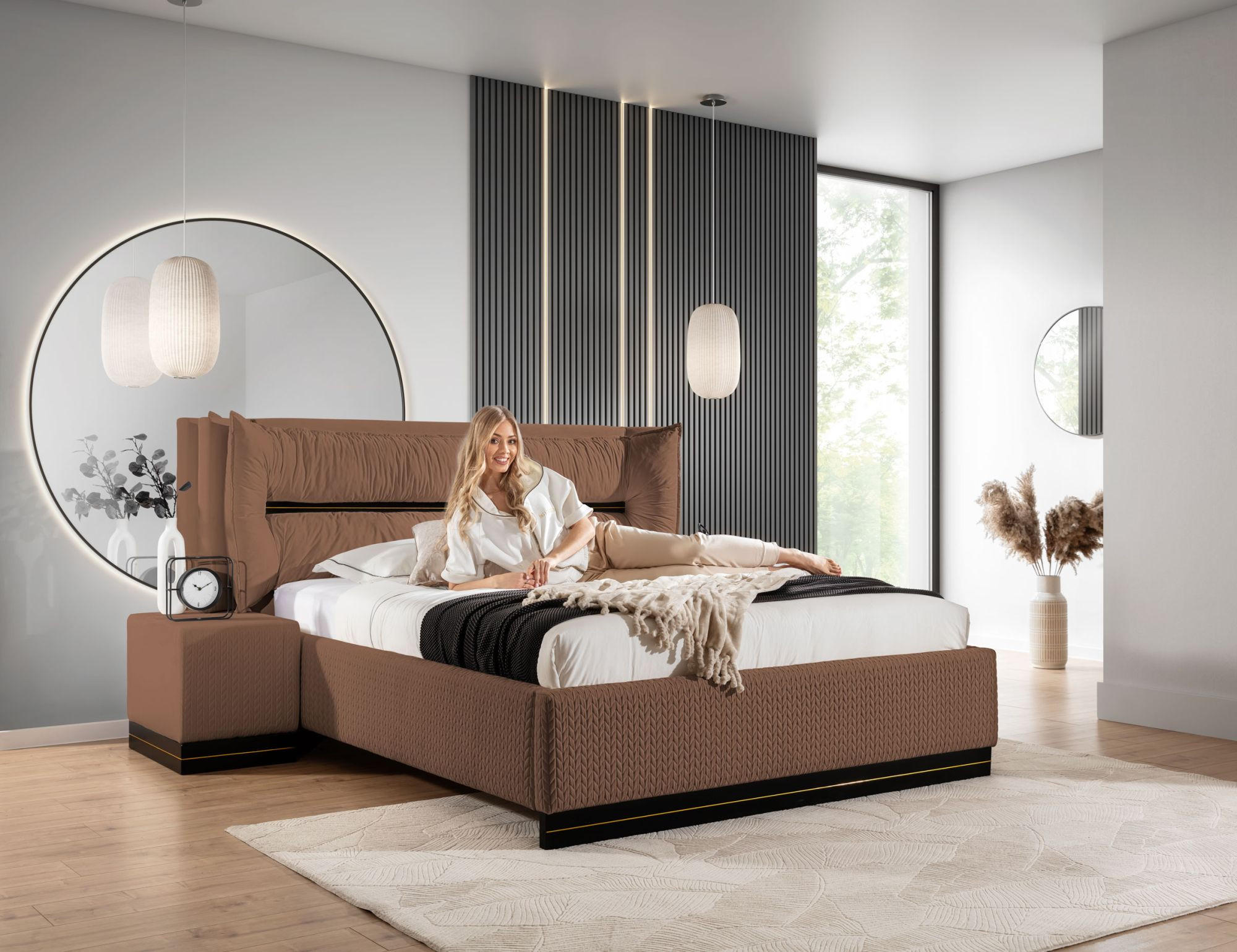 Thumbnail - Fun Möbel Polsterbett, Braun, Textil, 140x200 cm, Schlafzimmer, Betten, Polsterbetten