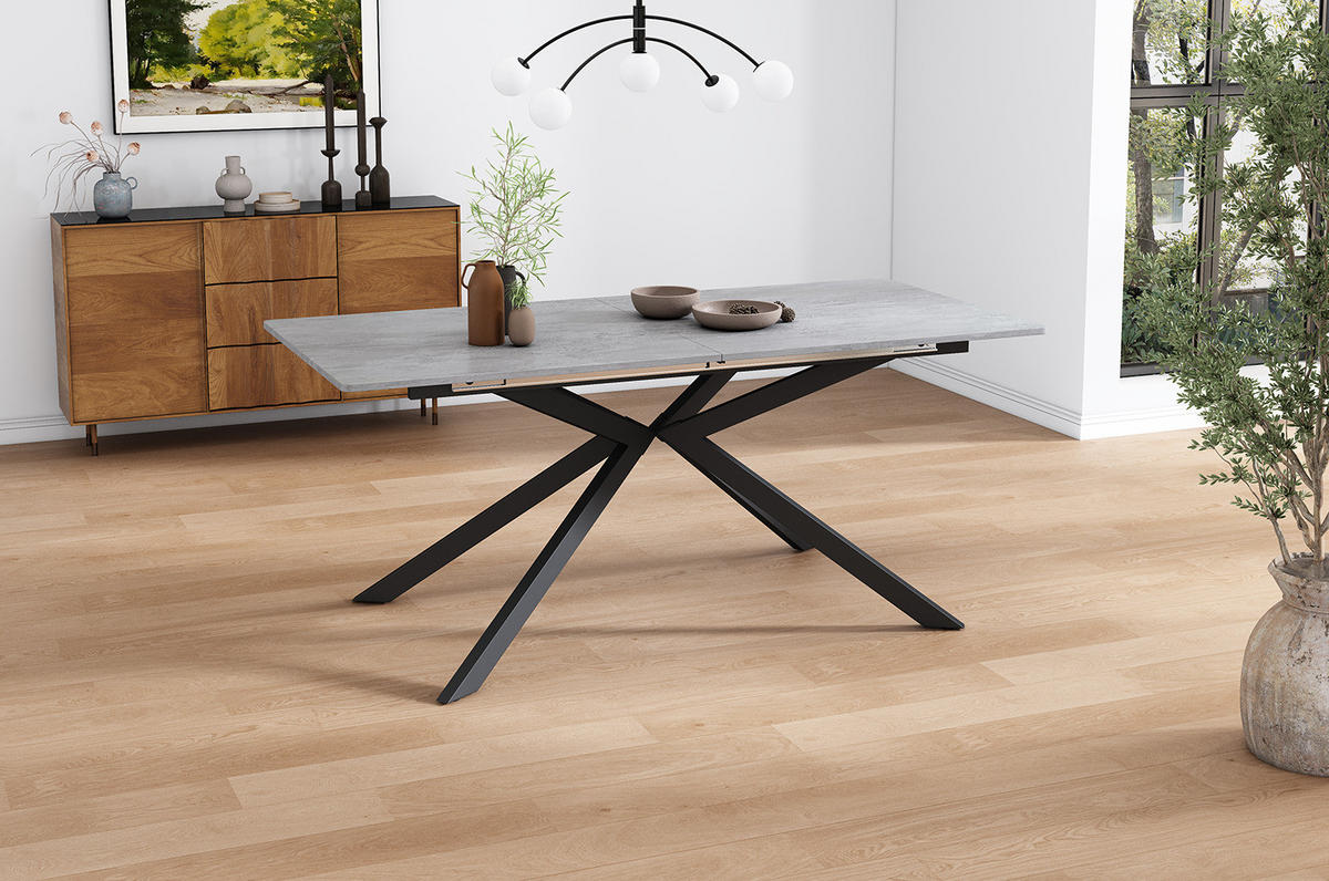 ESSTISCH 150/70/76 cm Schwarz/Grau aus MDF mit Ausziehfunktion - Grau, Holzwerkstoff (180/70/75.5cm) - OKMYHOME