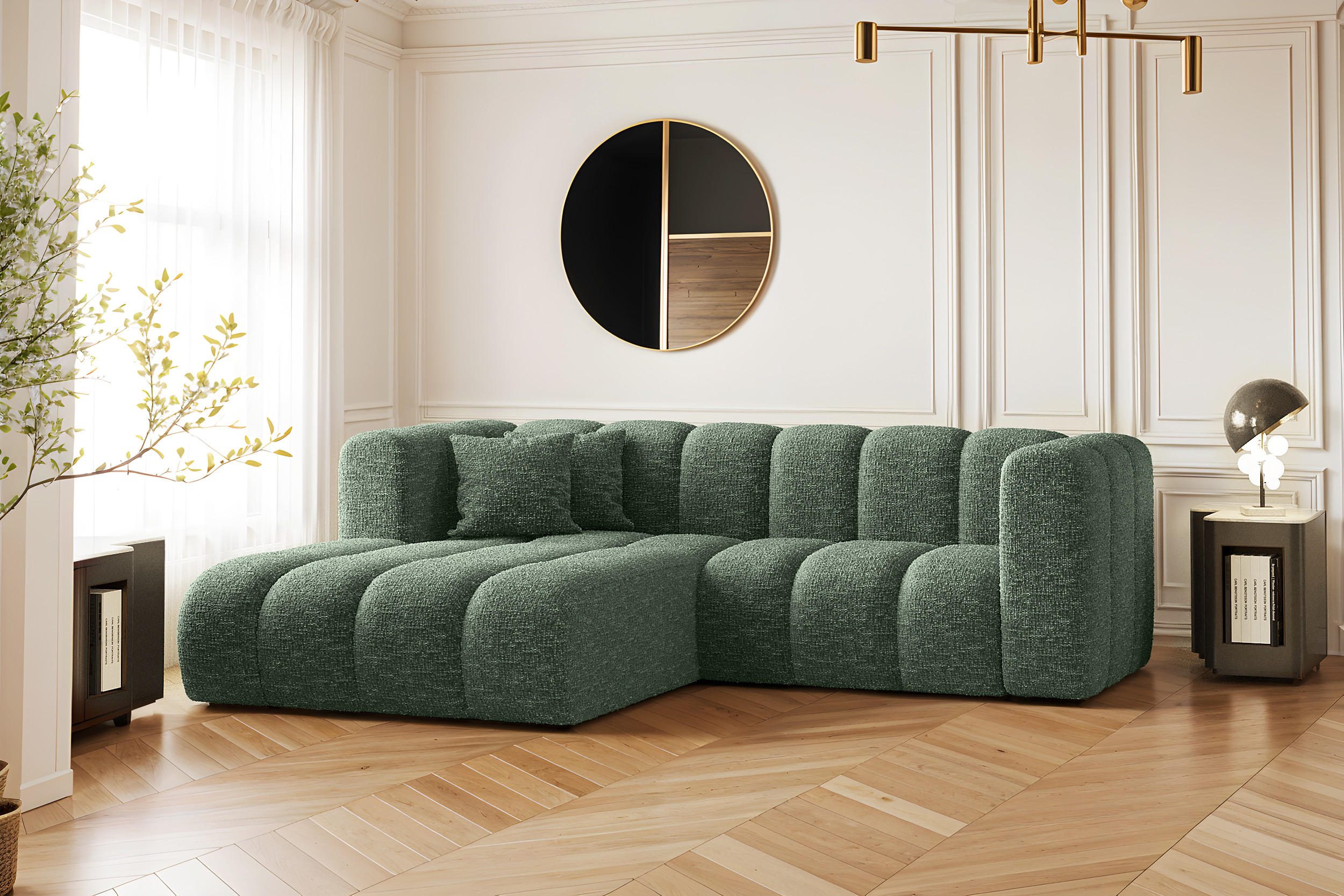 ECKSOFA L-form Sofa Grand modular stoff Haga Grün Links - Grün, Holz (179/227cm) - Kaiser Möbel