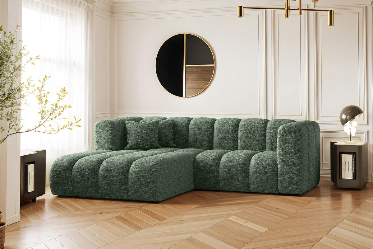 ECKSOFA L-form Sofa Grand modular stoff Haga Grün Links - Grün, Holz (179/227cm) - Kaiser Möbel