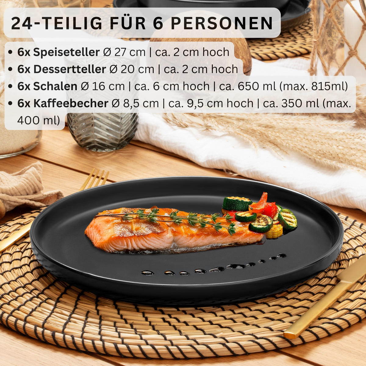 KOMBISERVICE MADEIRA - 24 teilig aus Steingut - Schwarz, Keramik (27/9.5/27cm) - Sänger