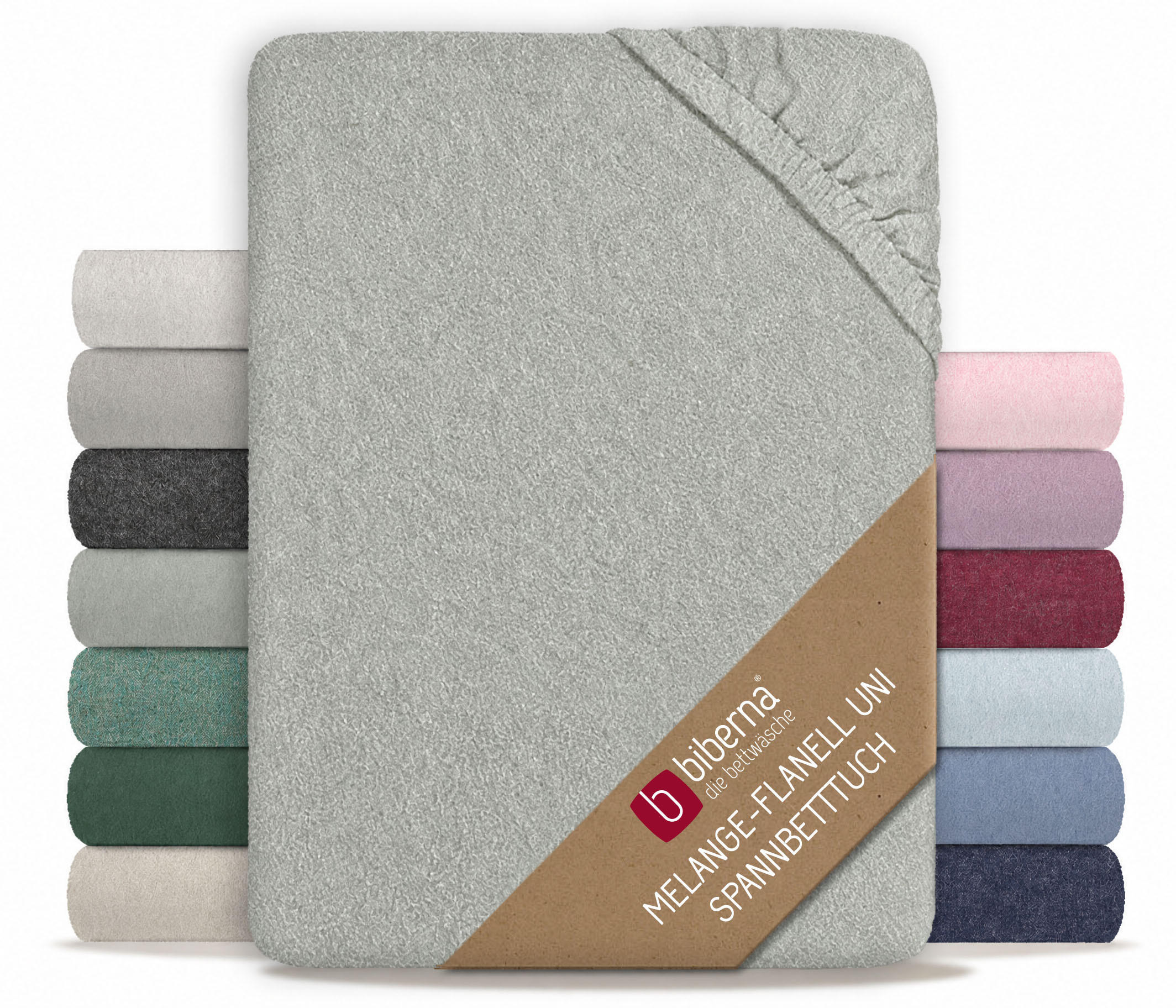 SPANNBETTTUCH Premium Biber Melange UNI gletscher, 90x190 cm - 100x200 cm - Hellblau, Textil (100/200cm) - biberna