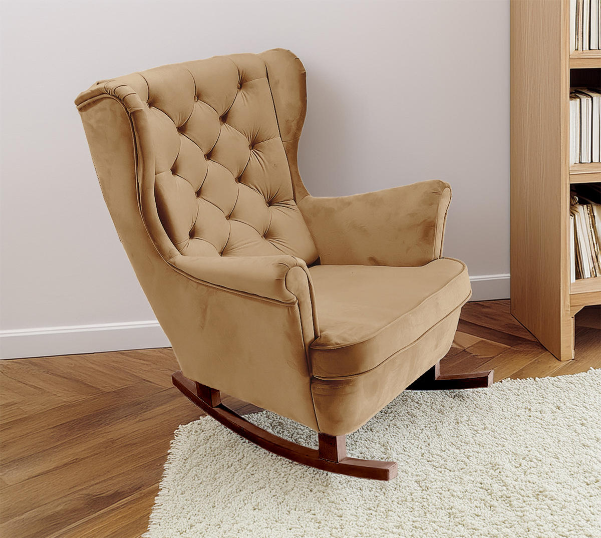 SCHAUKELSESSEL mit gepolstertem Sitz und Armlehnen, 102x81x95 cm, Cappuccino_29807 - Creme/Braun, Holz/Textil (81/102/95cm) - DomoHome