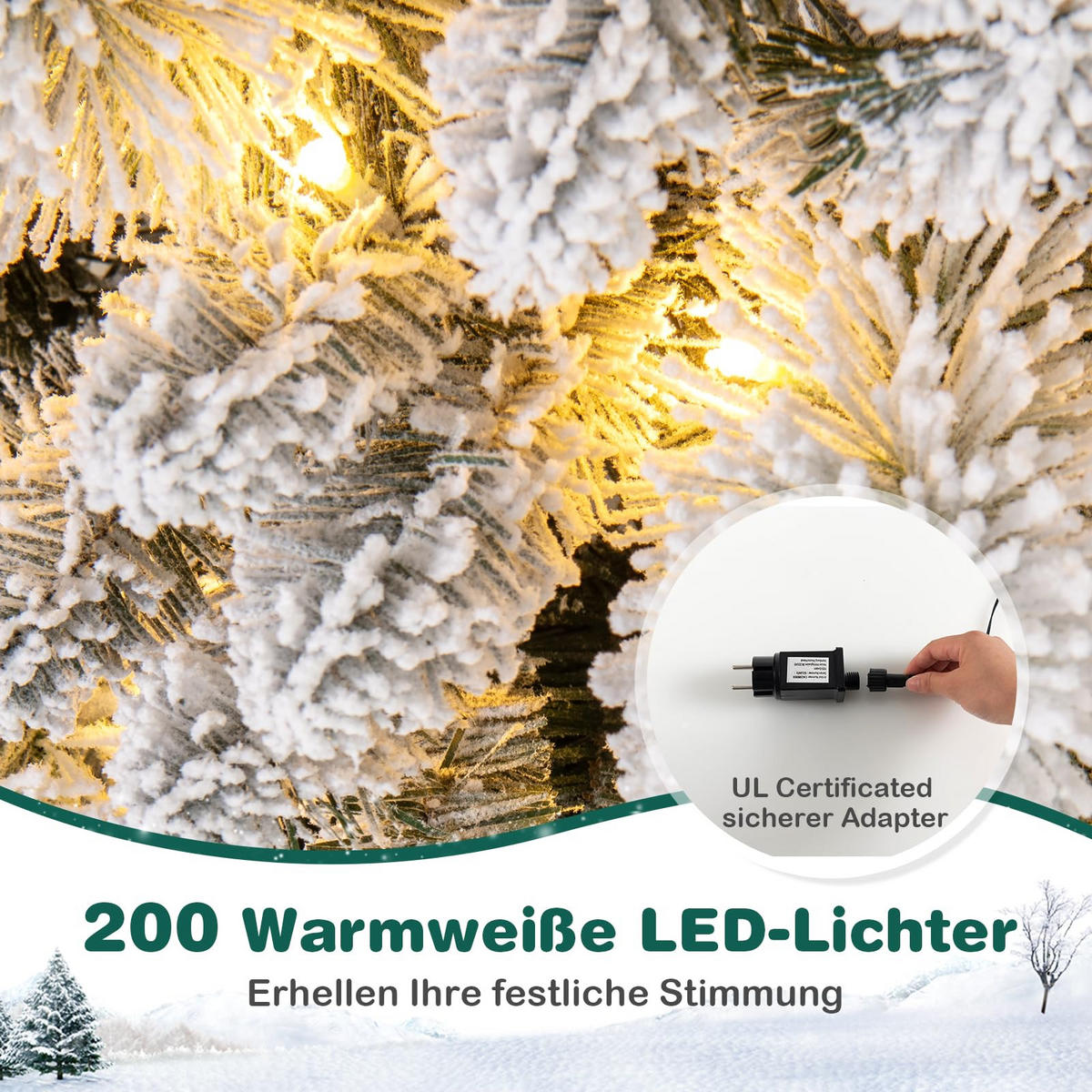 WEIHNACHTSBAUM mit 200 warmweißen LED-Lichtern 210 cm grün - Grün, Metall (210cm) - COSTWAY
