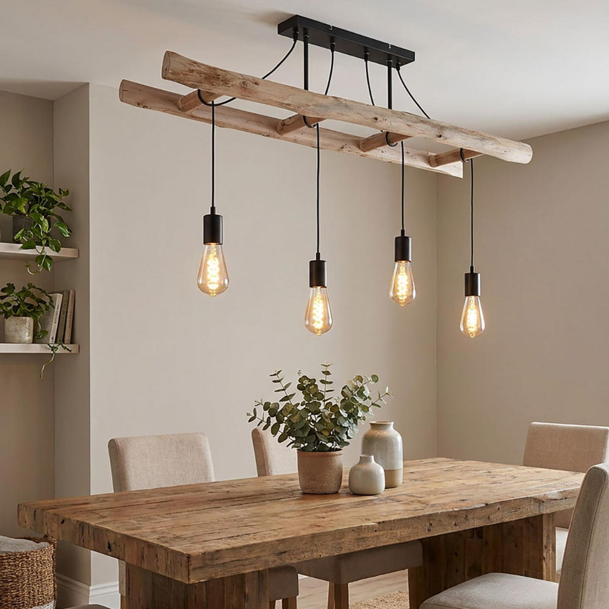 HÄNGELEUCHTE IRMGARD natur Schwarz - Schwarz, Holz (115/30/80cm) - Globo Lighting
