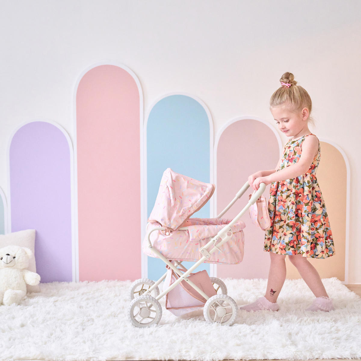 PUPPENWAGEN 2-in-1 Klassiker, Beige, 64cm - Beige, Holzwerkstoff (37/64/56cm) - Teamson Kids