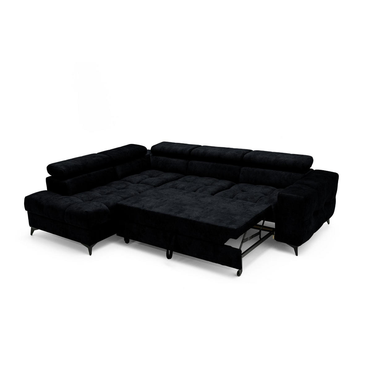 ECKSOFA PUDDING L Links mit Schlaffunktion 128x197 Velours Schwarz - Schwarz, Holz/Textil (270/204cm) - Muffo