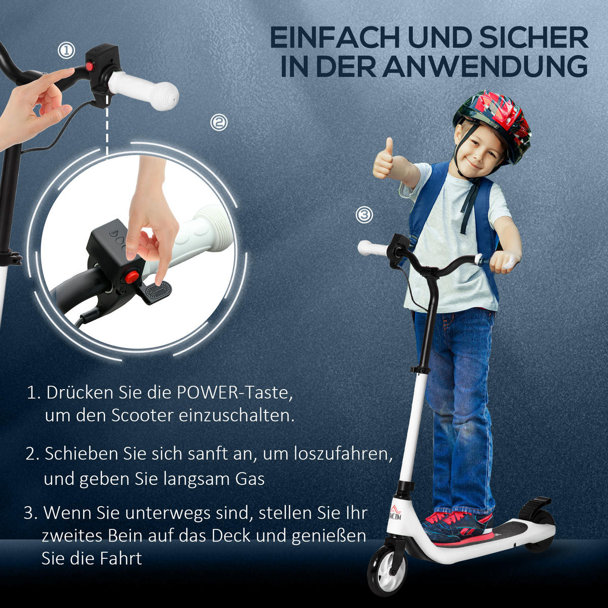 E-SCOOTER, Aluminium， Schwarz/Weiß, 76L x 53B x 90/95Hcm - Schwarz, Metall (95cm) - HOMCOM
