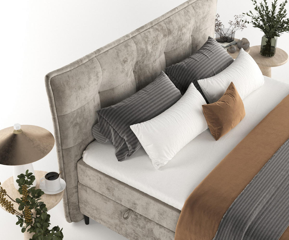 BOXBETT Las Palmas 140/200 cm Beige im Lotta Stoff - Beige/Schwarz, Holz/Holzwerkstoff (140/200cm) - AltaBeds